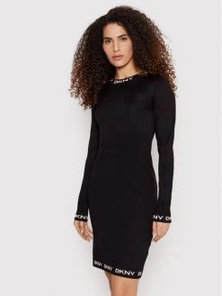 Κουπόνι 💯 DKNY Γυναίκες Πλεκτά Φορέματα Φόρεμα υφασμάτινο DD1JN286 Μαύρο Slim Fit ⌛
