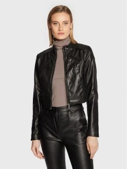 Το φθηνότερο 😀 DKNY Γυναίκες Δερμάτινα Μπουφάν Μπουφάν από απομίμηση δέρματος DD2G4336 Μαύρο Regular Fit 💯